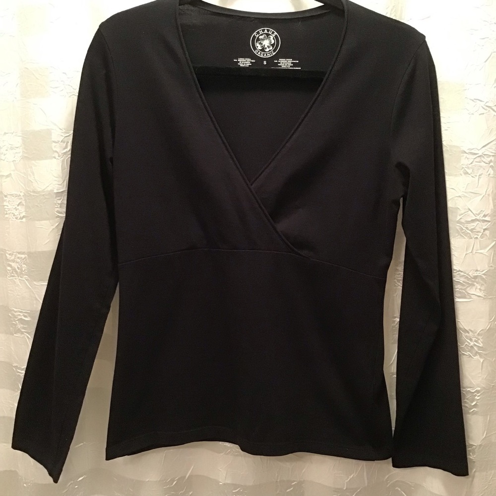 Chaus Organic Jet Black Surplice Wrap Bust Top